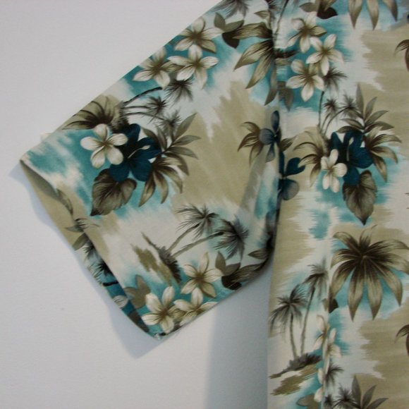 Floral Hawaiian Mens Shirt Short Sleeve Blues Greens Pierre Cardin Size Large - Picture 8 of 12
